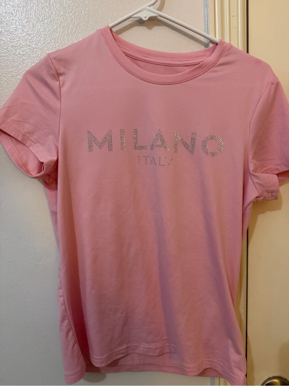 Milano Pink Rhinestone Logo Short Sleeve Tee